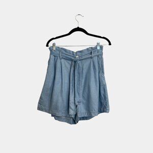 Zara Light Wash Paperbag Waist Shorts – Size XL | Relaxed Fit with Belt